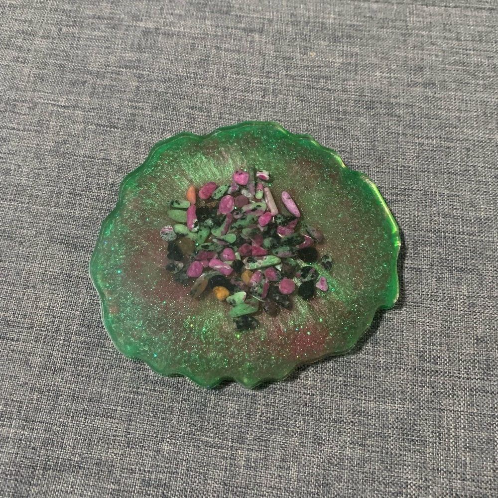 Agate Slice Resin Coaster with Crystals